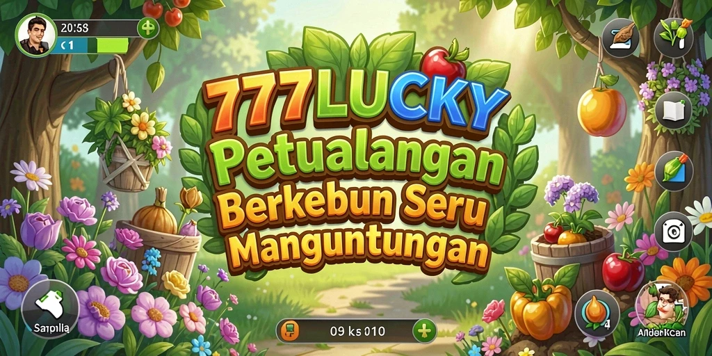 Screenshot gameplay 777LUCKY menampilkan kebun yang makmur.