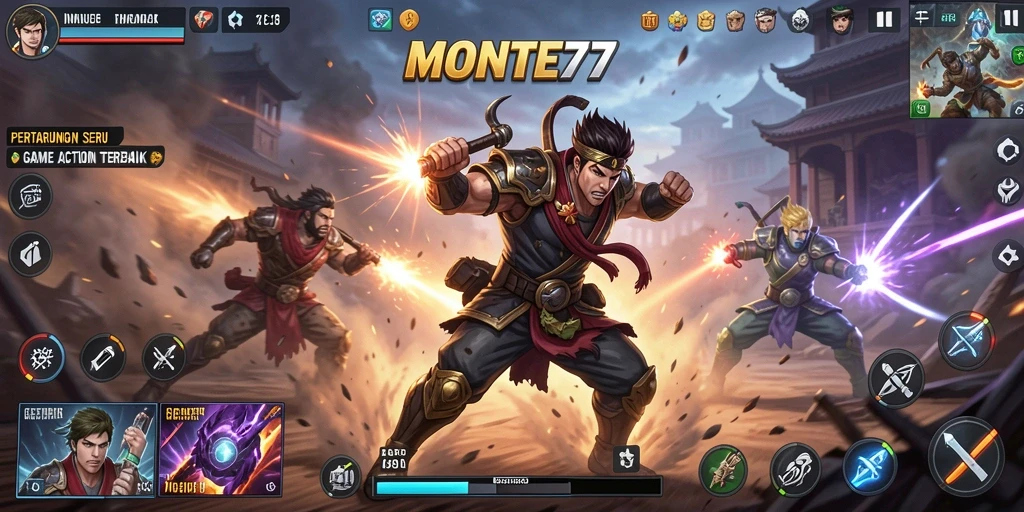 Tampilan gameplay seru MONTE77 dengan pertarungan mendebarkan.