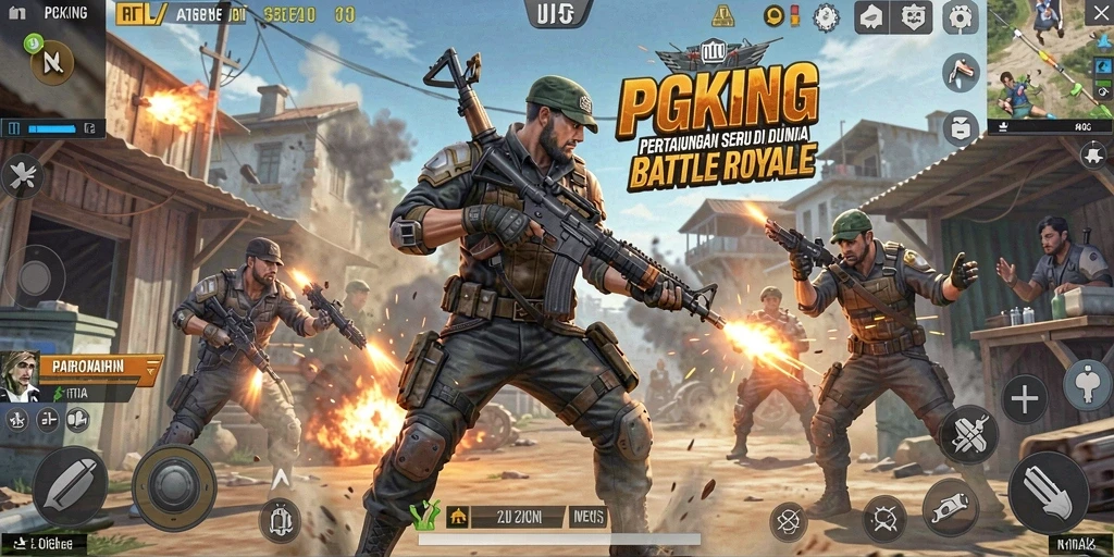 Tampilan seru saat pemain bertempur dalam PGKING di arena Battle Royale.