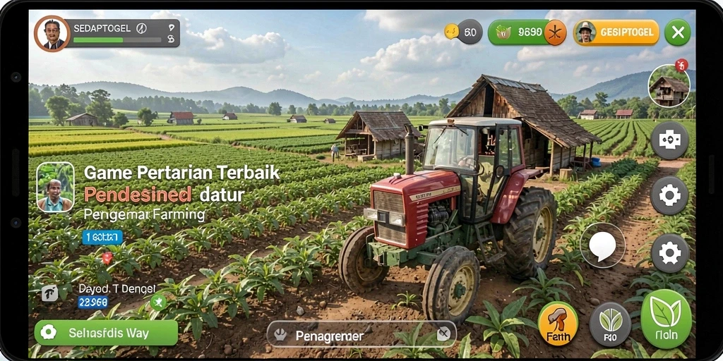 Screenshot gameplay <strong>SEDAPTOGEL</strong> dengan tampilan lahan pertanian yang indah.